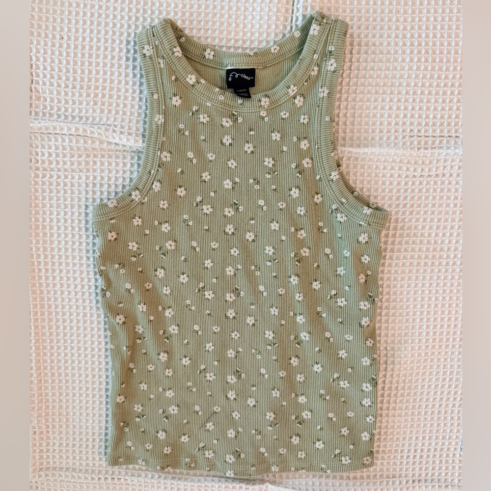 Art Class Green Floral Tank Top
